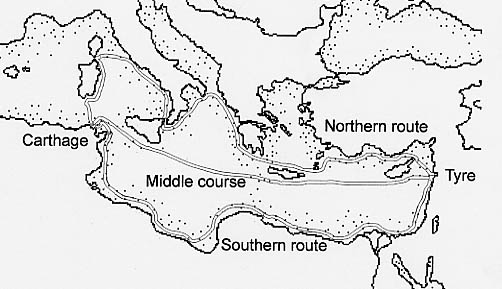 The three routes of the Phoenecians